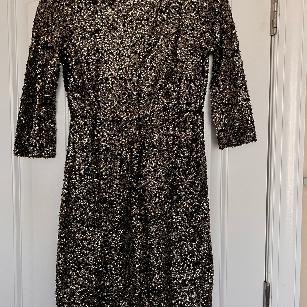 MM Couture Black Mesh with Gold Sequins Cocktail Dress Size Small